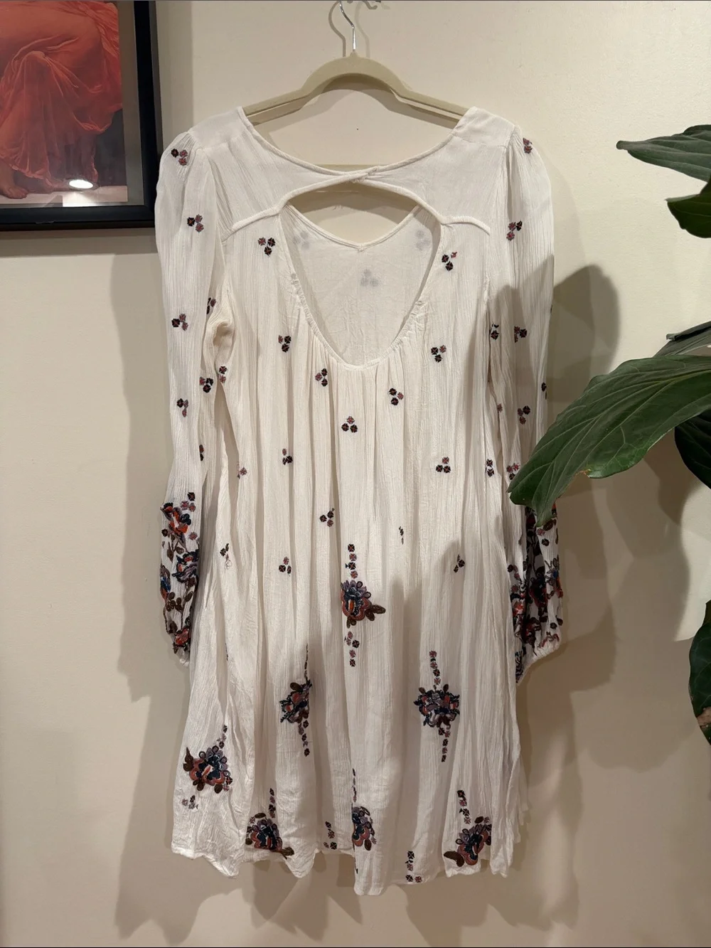 Free People White Embroidered Long-Sleeve Tunic Dress